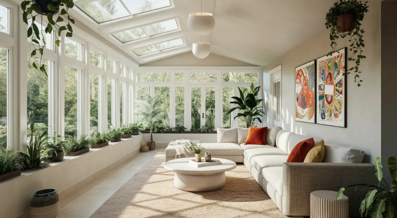 Energy-efficient sunroom with thermally broken framing